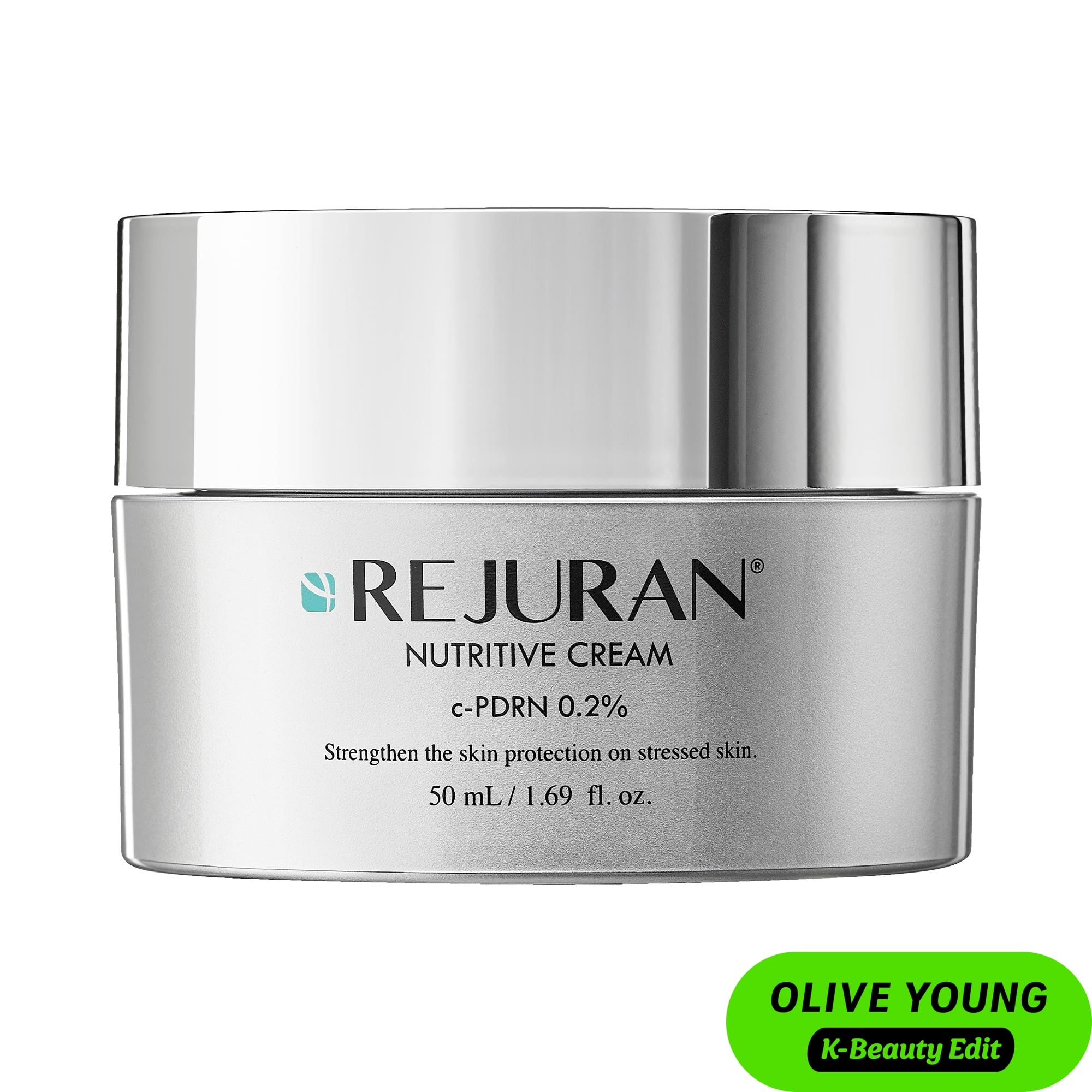 Silver jar of Rejuran Nutritive Cream with c-PDRN 0.2% formula and K-Beauty Edit badge